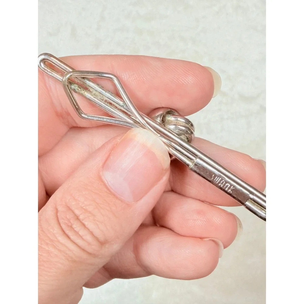 Swank Mens Tie Clip Set 2pc Gold Silver Tone Dagger Sword Love Knot MCM Vintage